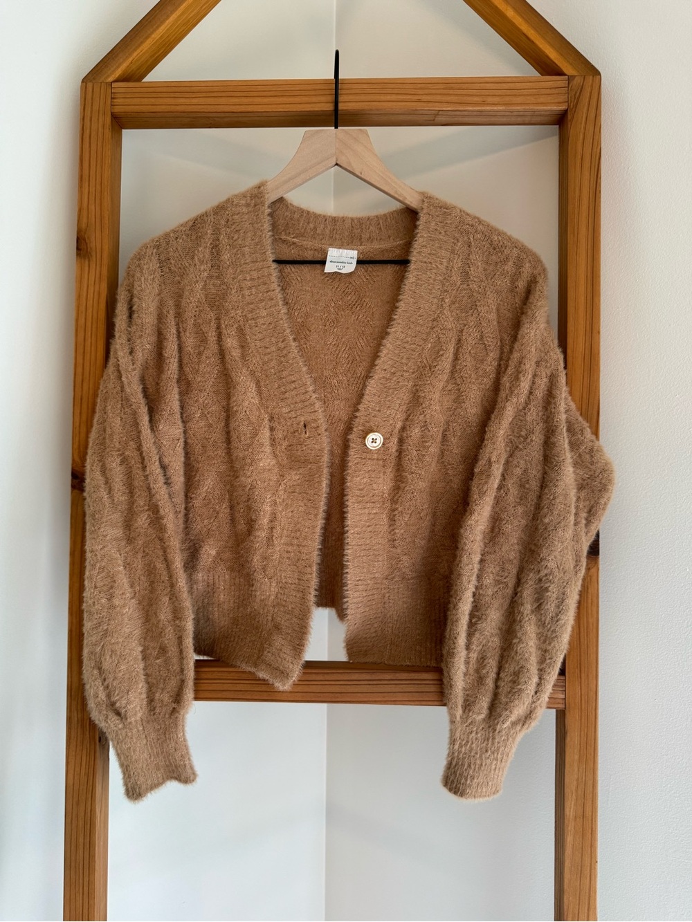 abercrombie kids Camel Fuzzy V-Neck Single-Button Cardigan